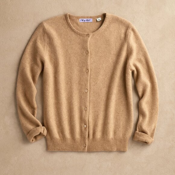 Acrobat Girls’ Medium Cashmere Cardigan Sweater – Camel Beige - Quiet Luxury - Picture 1 of 11